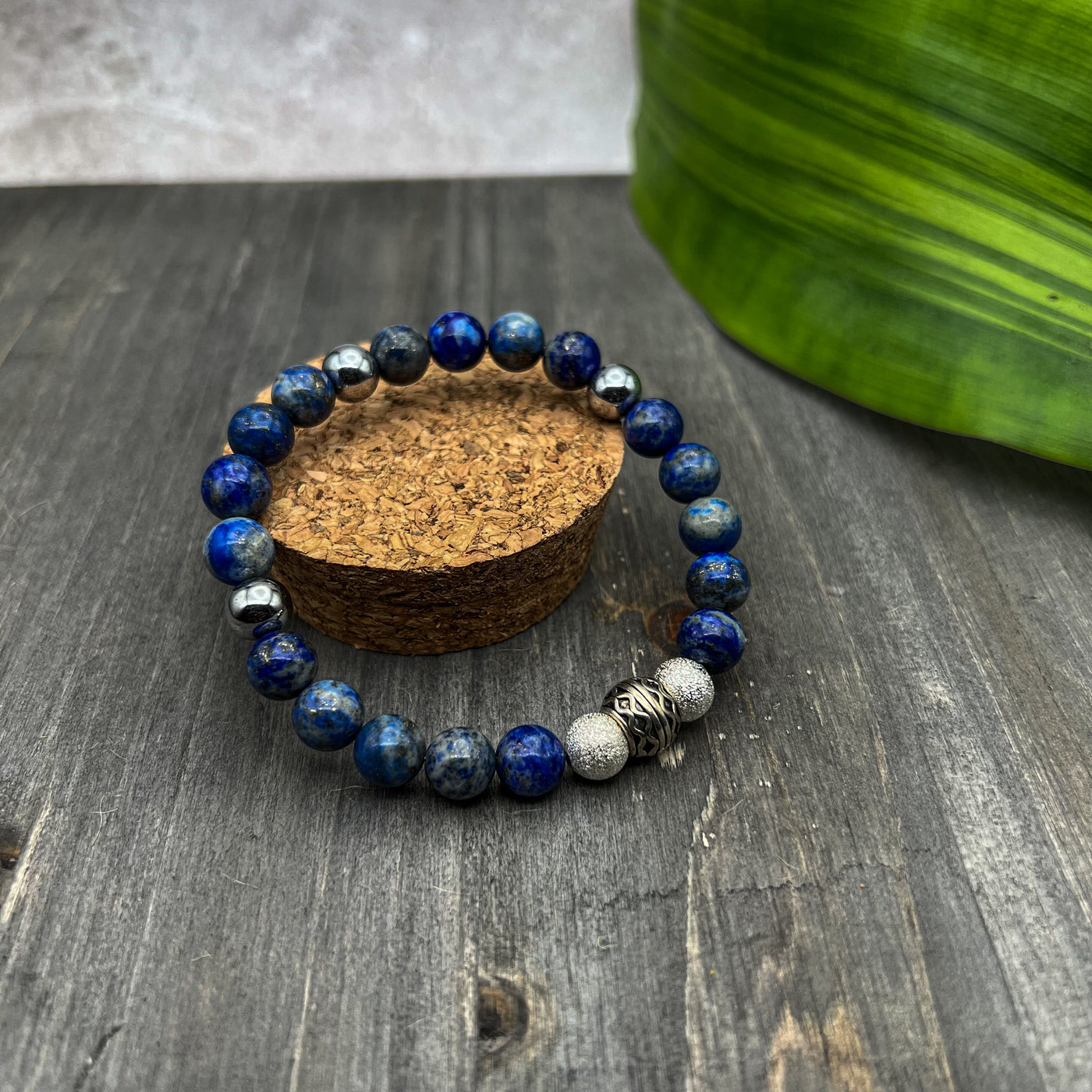 Lapis Lazuli Stone Bracelet for Men with Om Silver Charm by Talisa