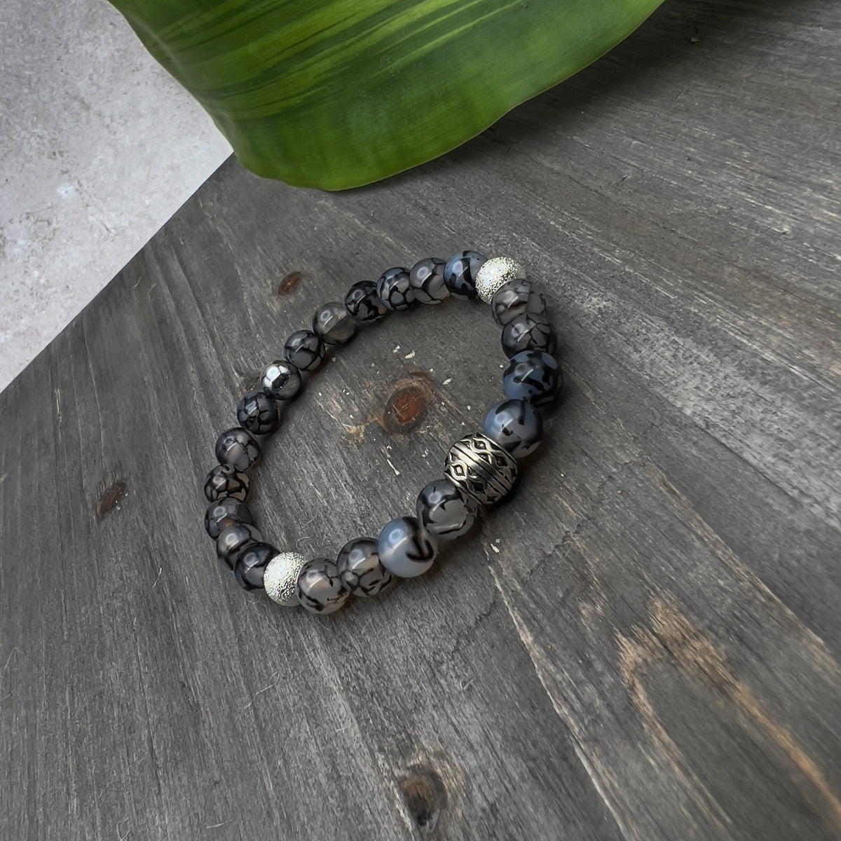 Genesis Collection - Black Cracked Agate Bracelet