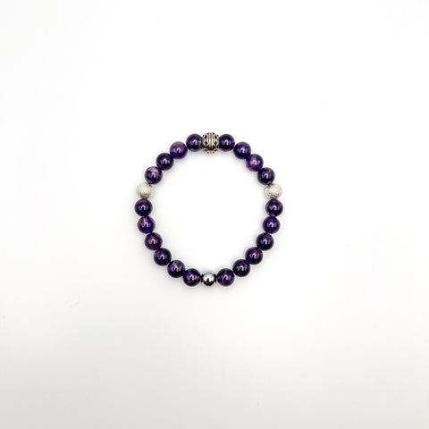 Amethyst Fluorite Round bead with Tumble Stone Bracelet - Tiara Crystal Shop